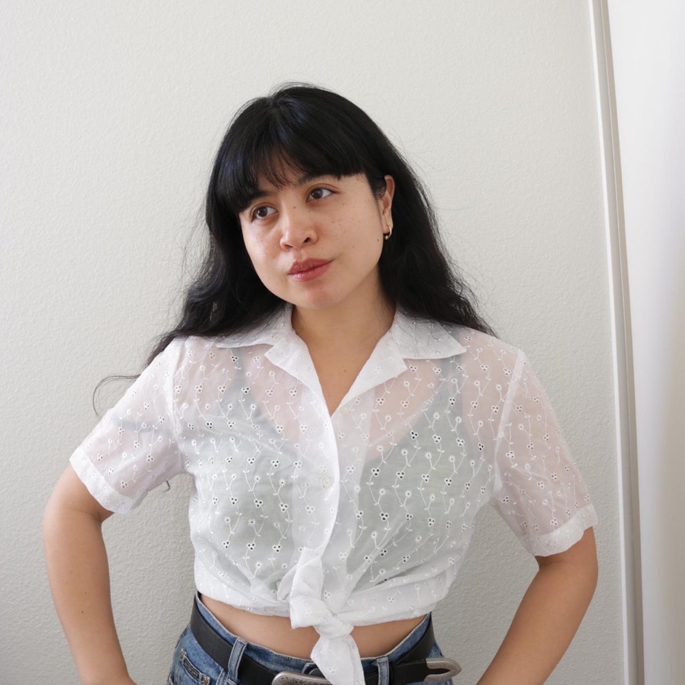 White sheer floral blouse